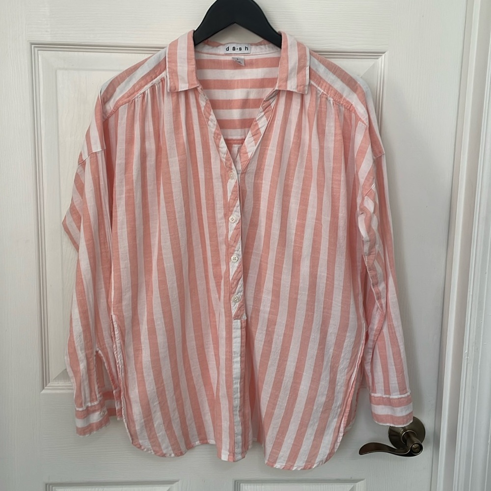 DASH women’s cotton striped button down shirt